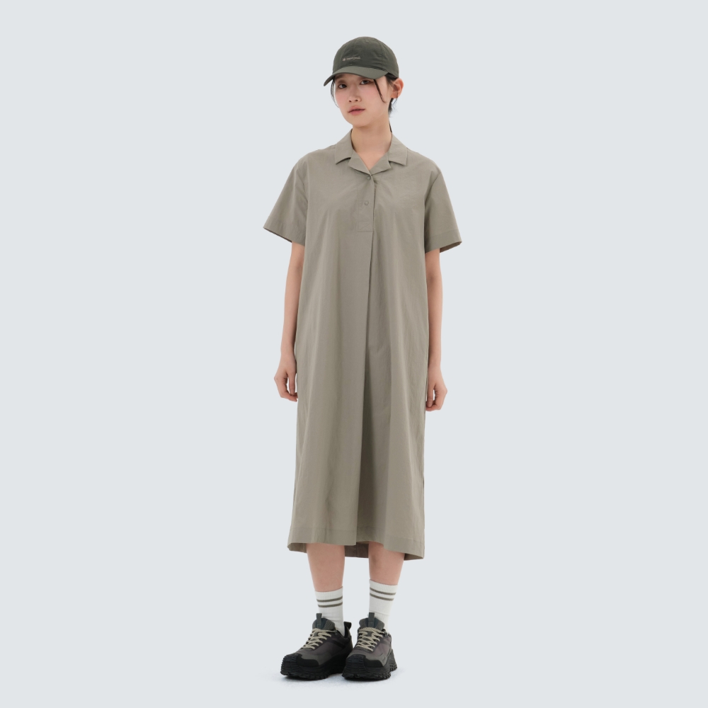 냉감 루트 카라 원피스 Beige Gray