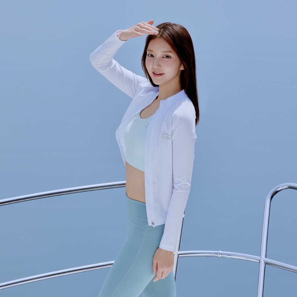워터 여성 세미크롭 집업 래쉬가드 White