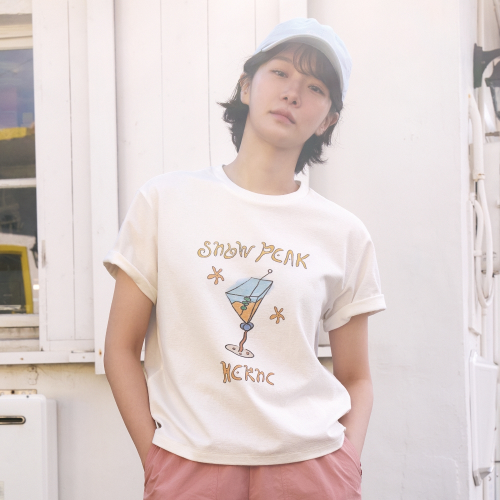 [스노우피크 X 헤르시] 여성 세미크롭 반팔 티셔츠 Off White