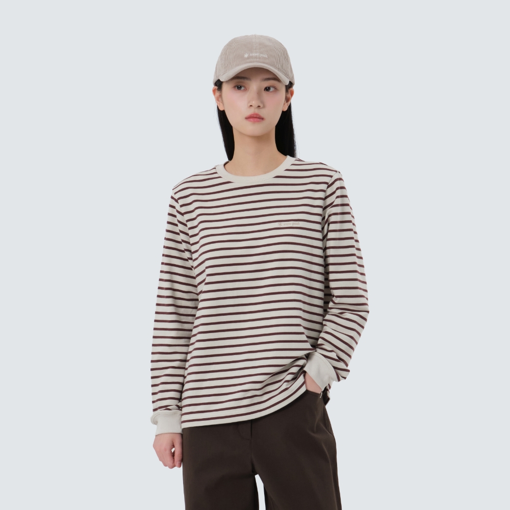 여성 스트라이프 긴팔 티셔츠 Burgundy