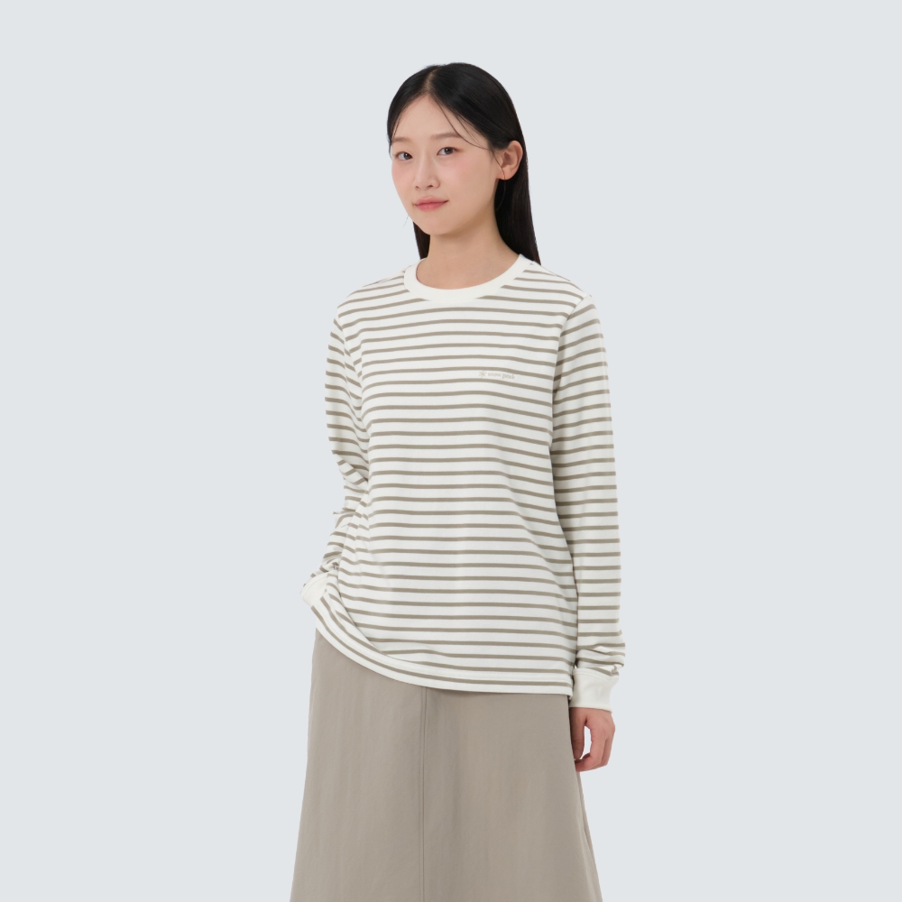여성 스트라이프 긴팔 티셔츠 Olive