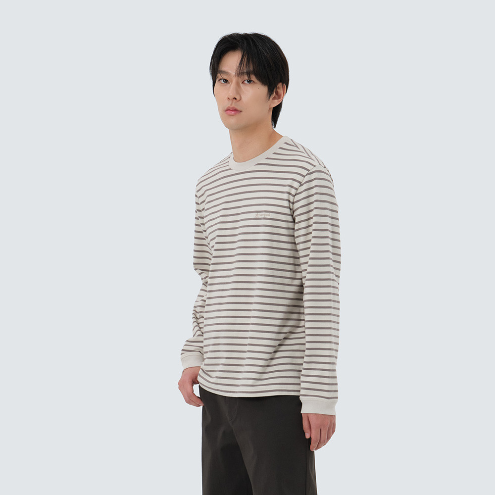 스트라이프 긴팔 티셔츠 Dark Khaki