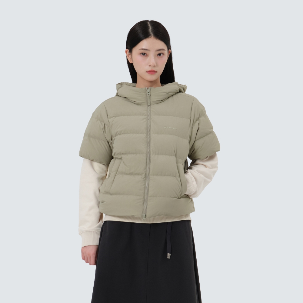 랜드에어 여성 반팔 후드 경량 다운 자켓 Teal Khaki
