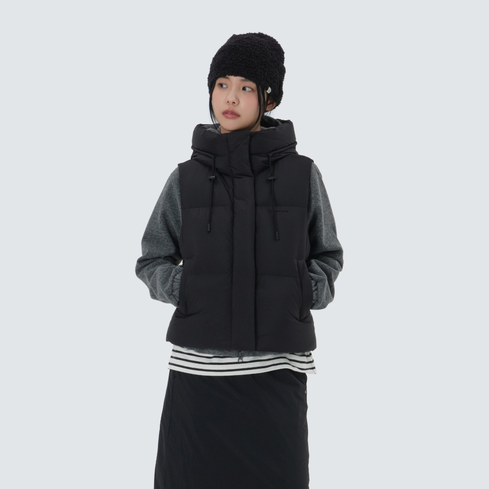퍼피나 여성 후드 다운 베스트 Black