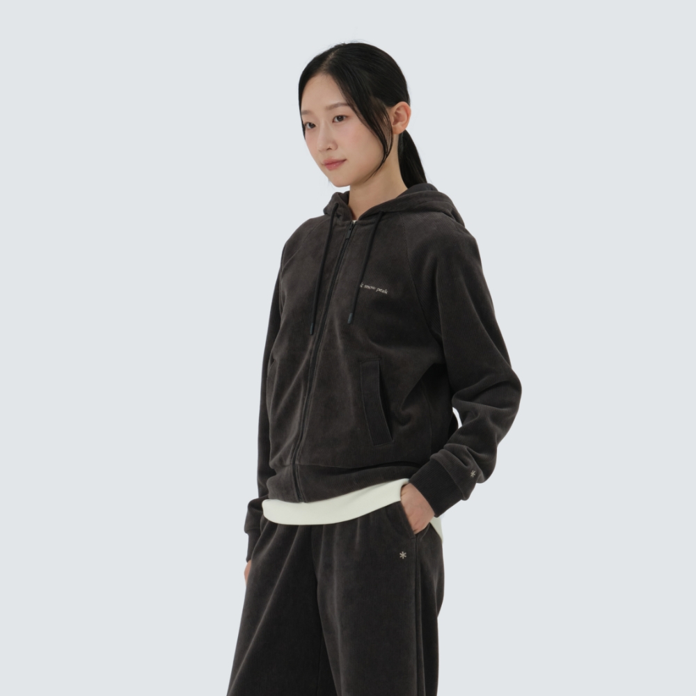 코듀로이 여성 세미크롭 후드 집업 Dark Charcoal