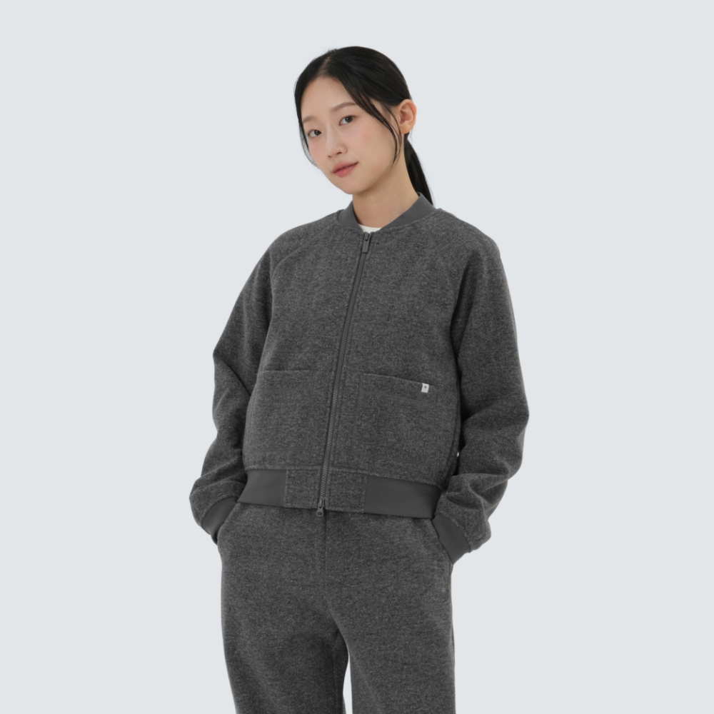 에센셜울 여성 바시티 자켓 Charcoal