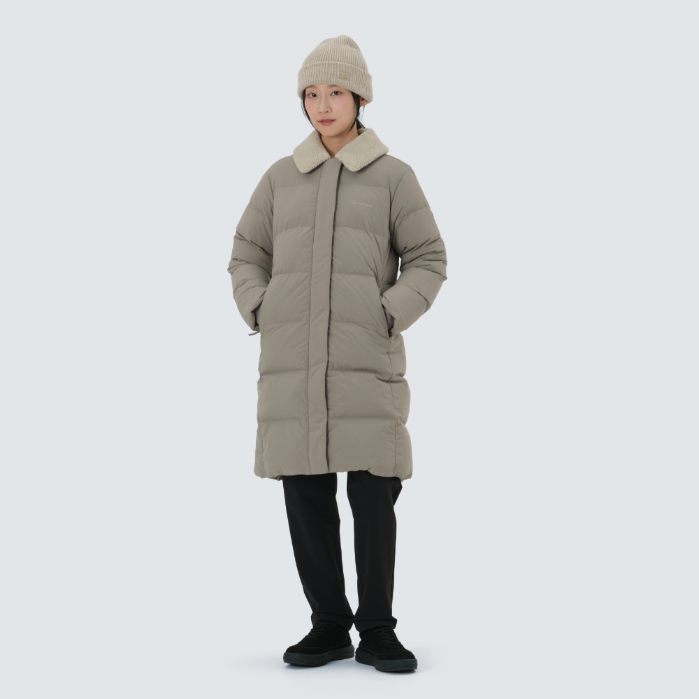 랜드에어 여성 카라 부클넥 롱 다운 자켓 Tan Gray