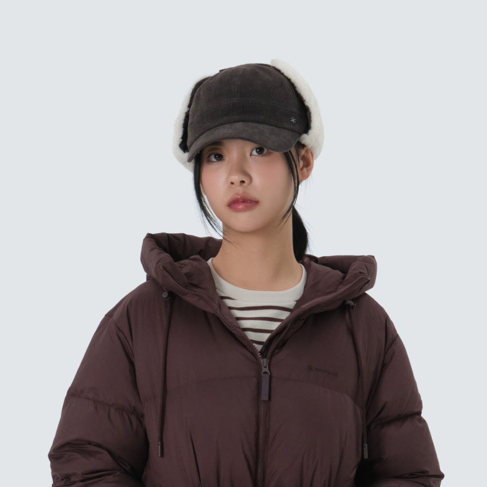 메리노울 코듀로이 여성 이어플랩 캡 Charcoal