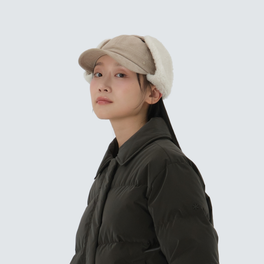 메리노울 코듀로이 여성 이어플랩 캡 Light Beige