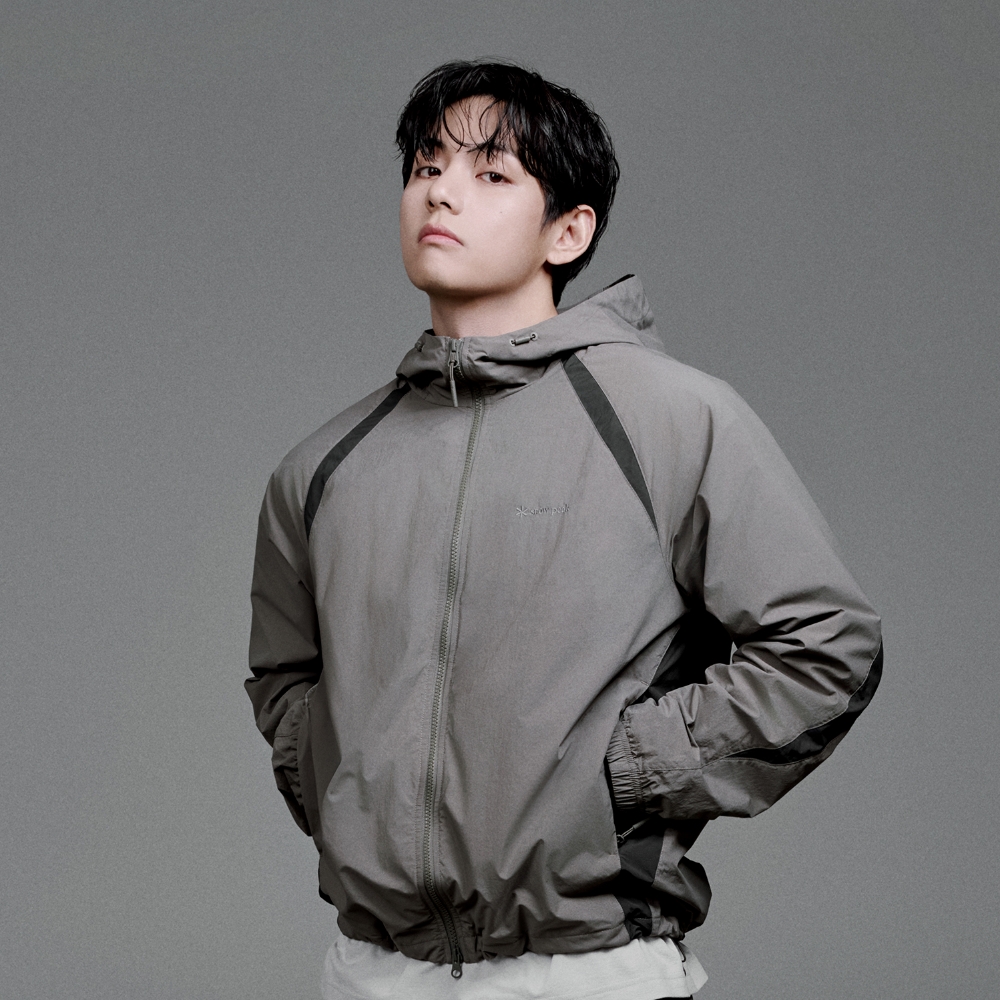 경량 타슬란 컬러블럭 후드 바람막이 Khaki