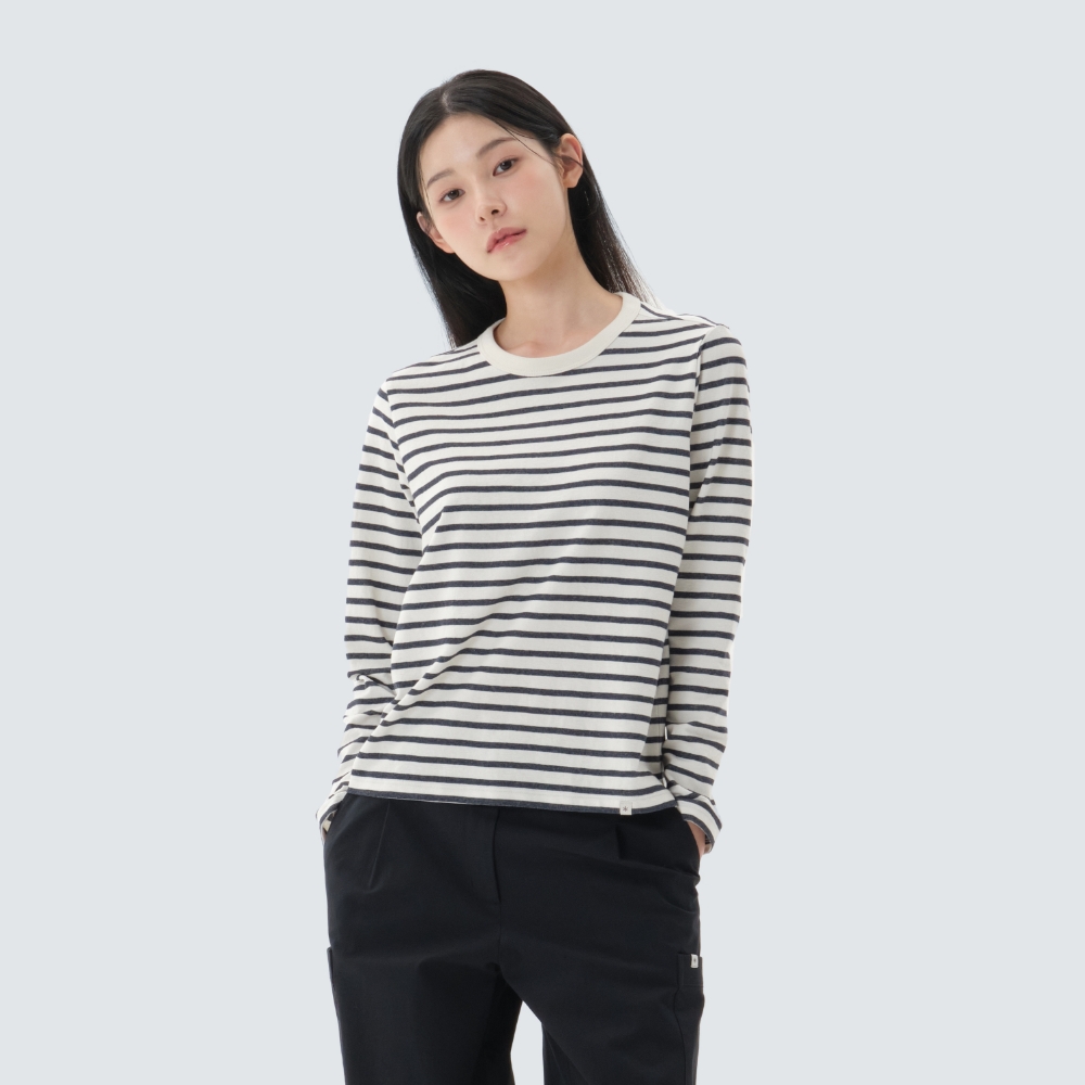소로나 여성 스트라이프 긴팔 티셔츠 Navy