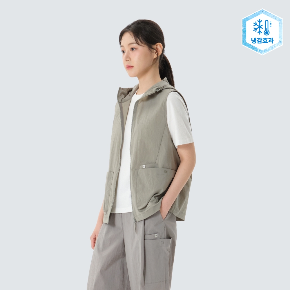 루트 여성 후드 베스트 Khaki Gray