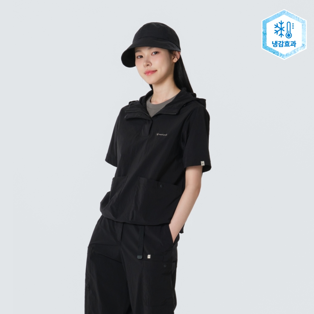 루트 여성 후드 반팔 아노락 Black