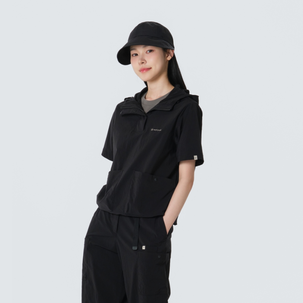 루트 여성 후드 반팔 아노락 Black