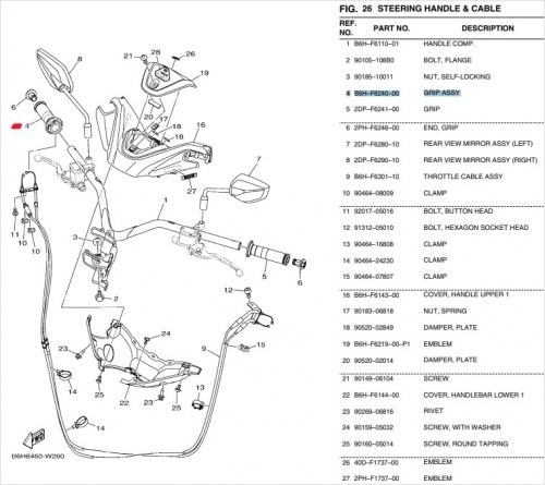 야마하 정품 엔맥스 21- 오른쪽 핸들 그립 B6H-F6240-00
