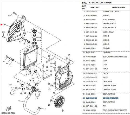 야마하 정품 엔맥스 -20 라디에이터 커버 BV3-E2467-00