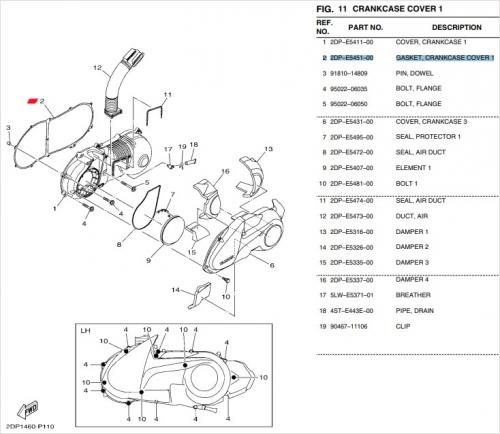 야마하 정품 엔맥스 -20 크랭크케이스 가스켓 2DP–E5451–00