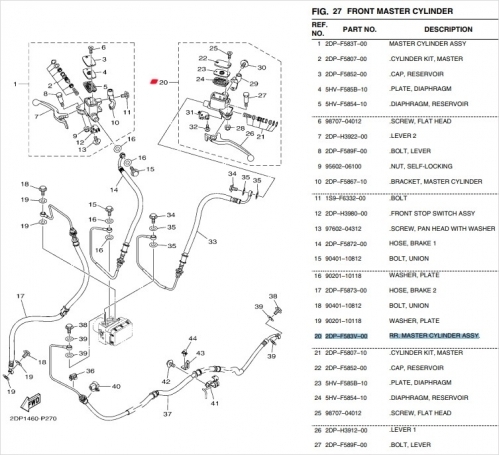 야마하 정품 엔맥스 -20 왼쪽 마스터실린더 2DP-F583V-00