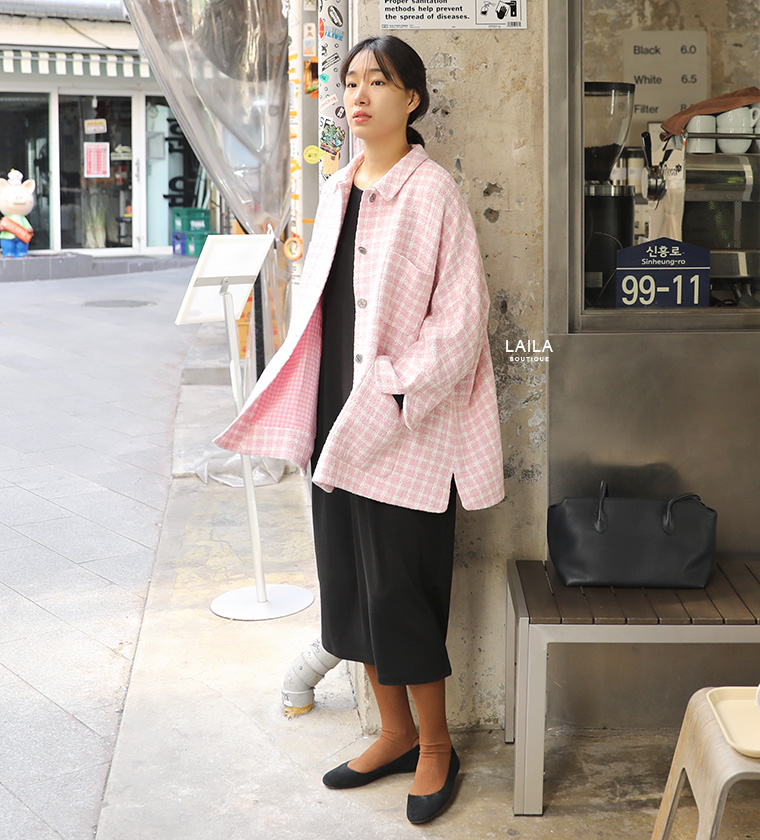 부띠끄 체크 트위드 포켓 자켓