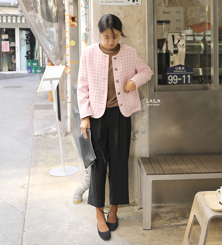 부띠끄 체크 트위드 가디건 자켓