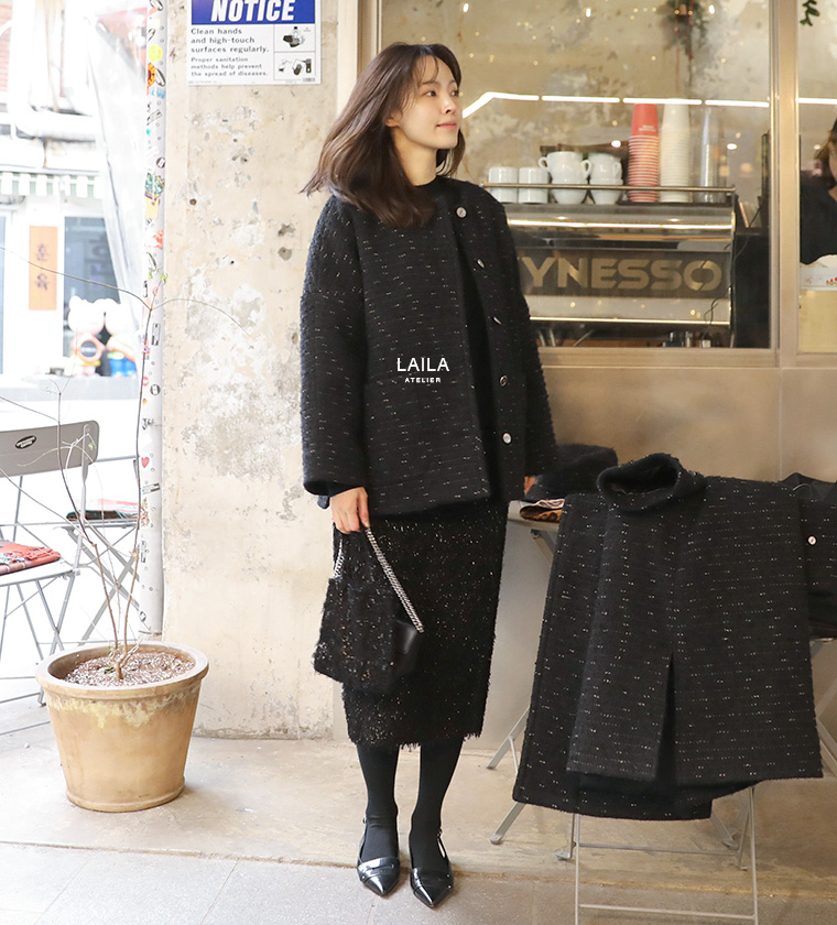 트위드 블랙 패딩 자켓