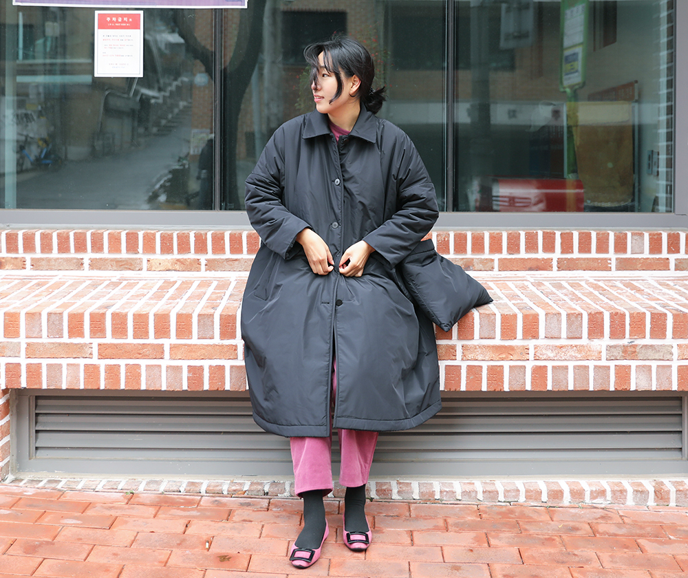 블랙 시어링 패딩 코트