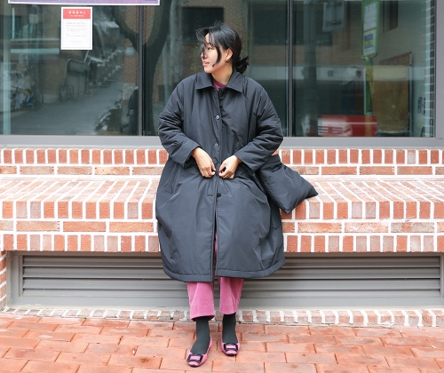 블랙 시어링 패딩 코트