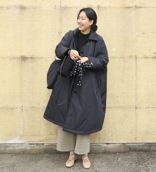 블랙 시어링 패딩 코트