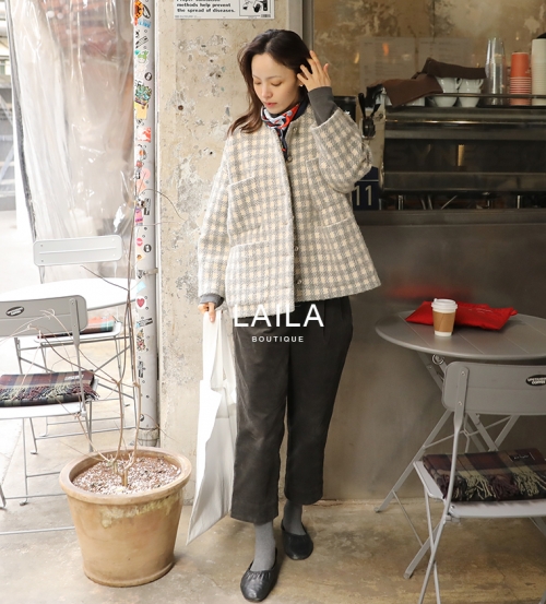 부띠끄 깜봉 울체크 박시 자켓