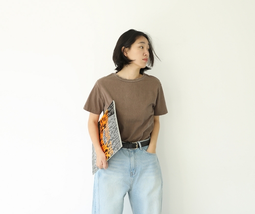 J 워시드 반팔티브라운