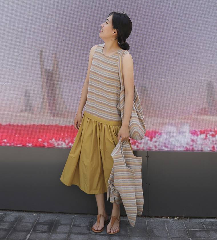 마시 꼬떼 스트라이프 콤비 드레스