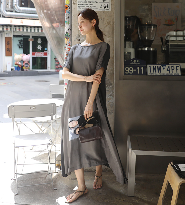 깜봉 에떼 콤비 롱 드레스모카