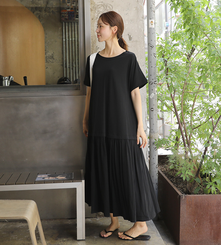 마시 라꽁띠 코튼 블랙 롱 원피스