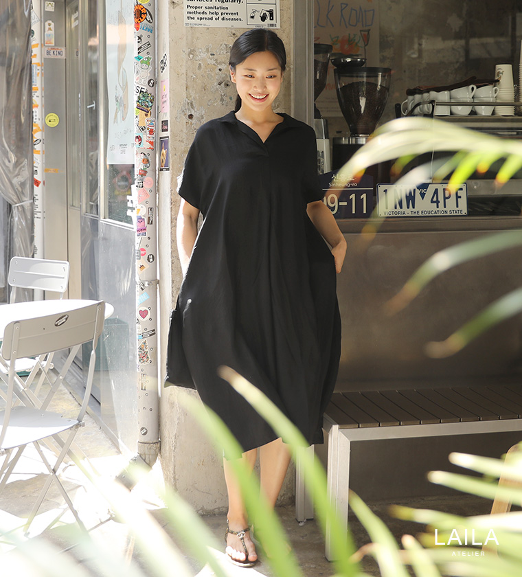 비스코스 볼륨 블랙 드레스