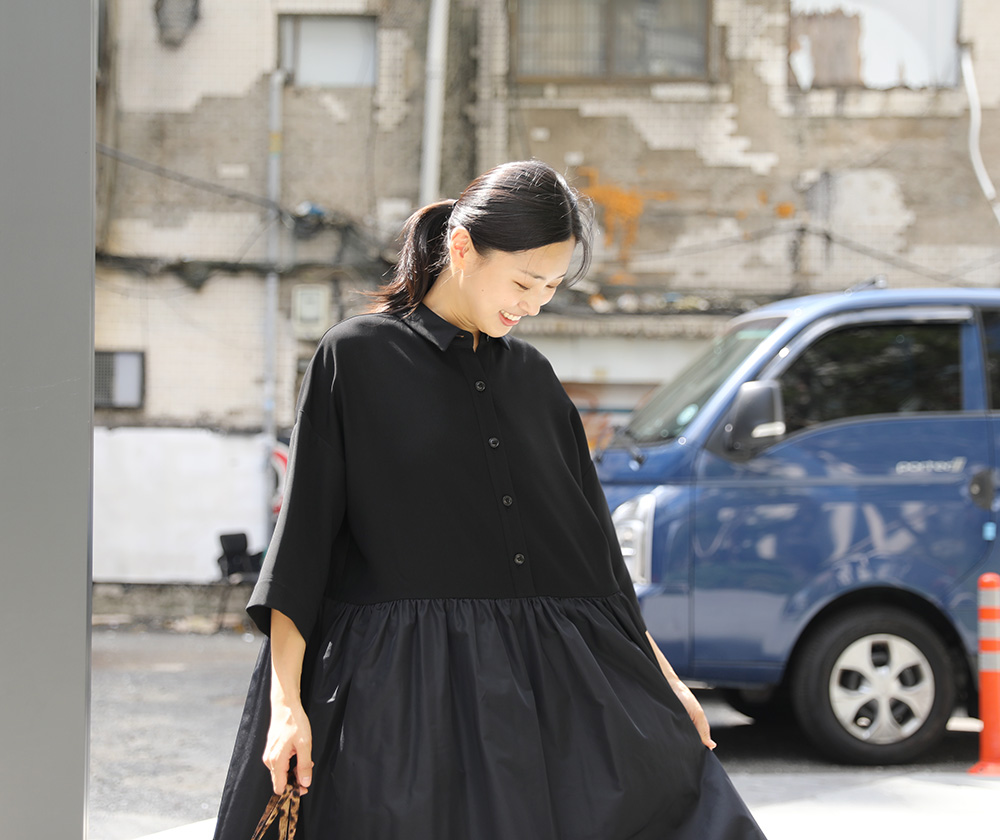 셔츠 콤비 블랙 드레스