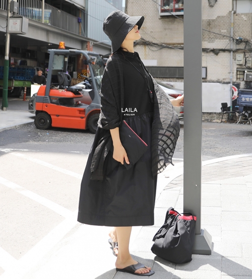 셔츠 콤비 블랙 드레스