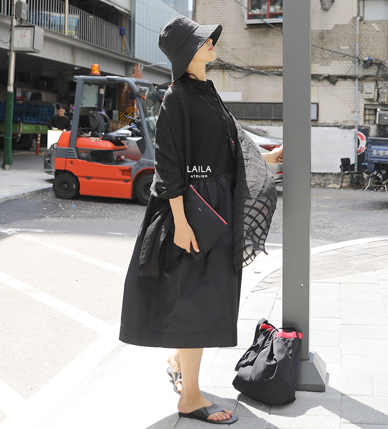 셔츠 콤비 블랙 드레스