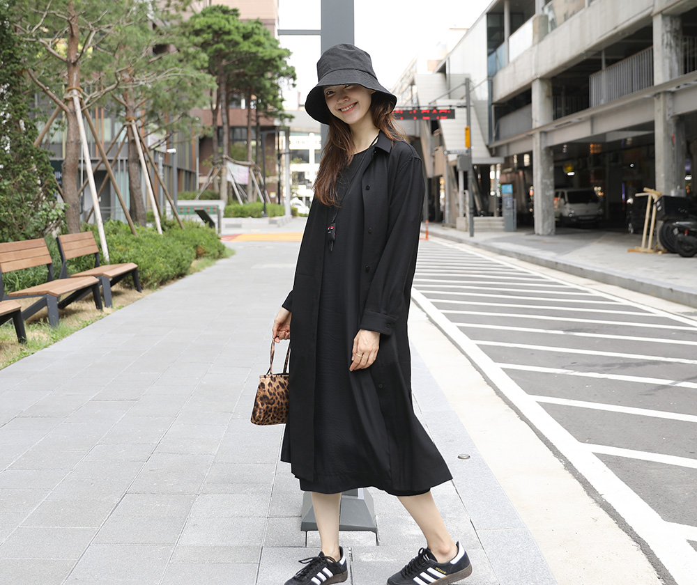 울 블랙 셔츠 원피스