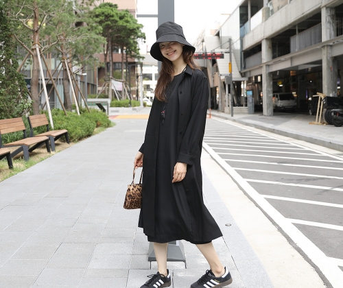 울 블랙 셔츠 원피스