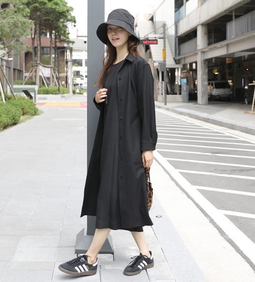 울 블랙 셔츠 원피스