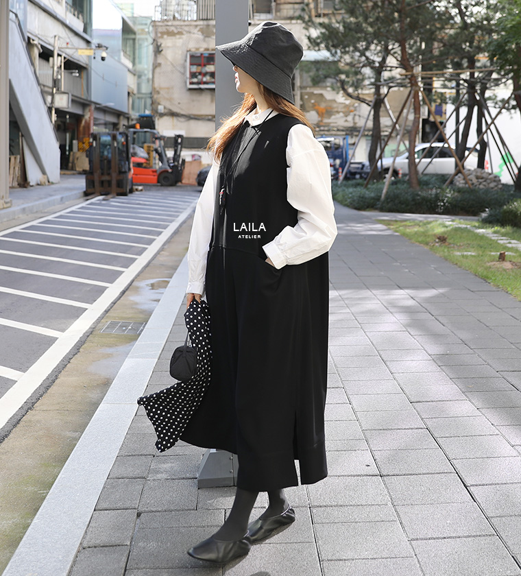 니콜 절개 블랙 드레스