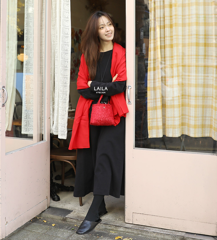 울 실크 숄 머플러레드