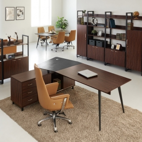흑단 표면 블랙 가죽 모던 스타일 디자인 책상 커브형 책상 사무실 책상