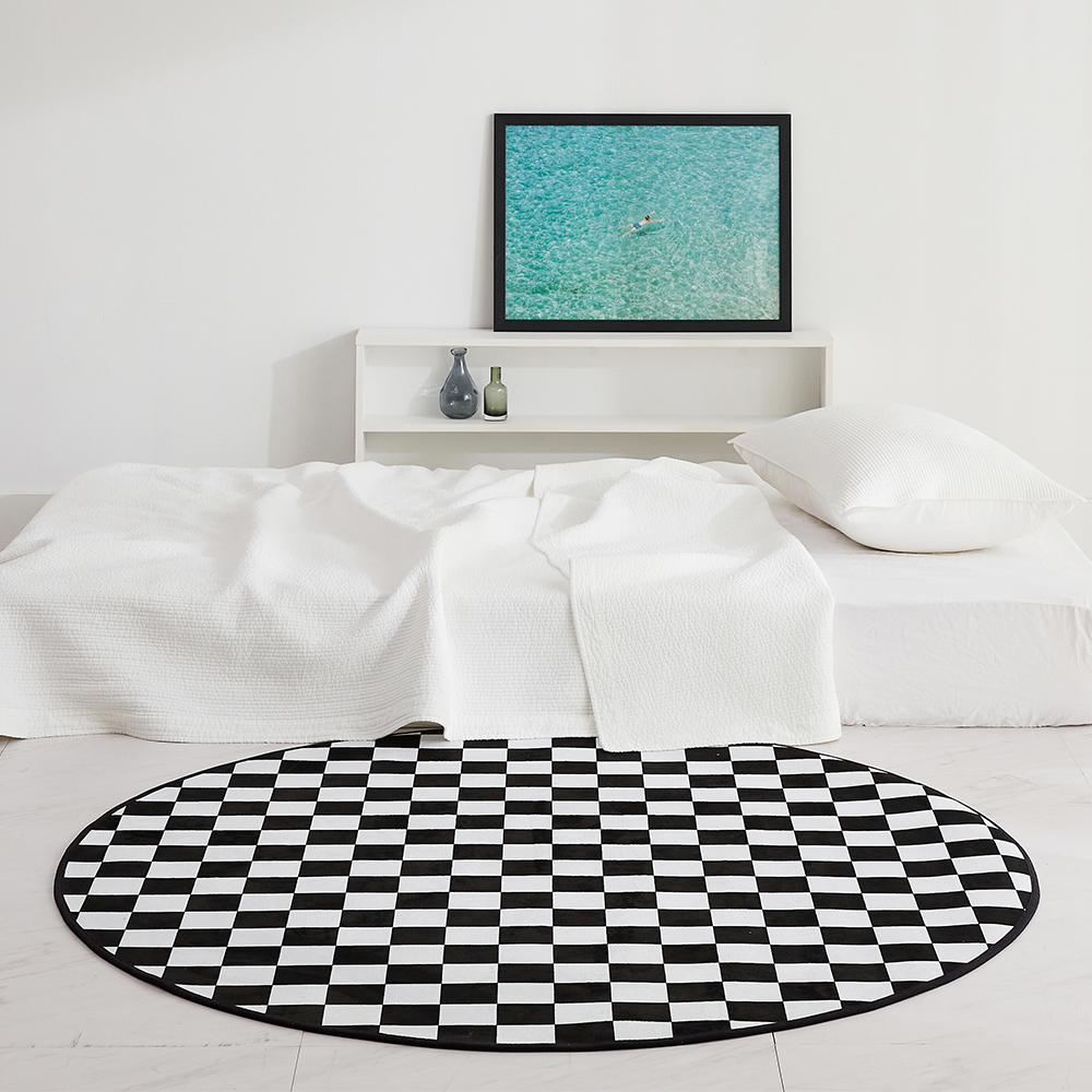 [단모] 체커보드 원형 러그