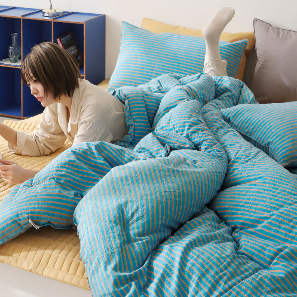 핀스트라이프 순면 선염 차렵이불 침구set