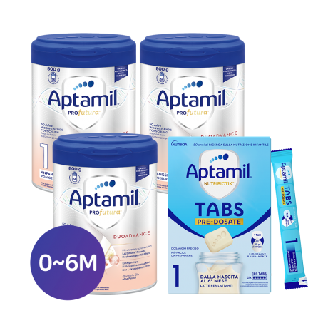 (유럽내수)| 압타밀 프로푸트라 듀오어드밴스 1단계 3캔 + 탭스 1단계 1박스| 믹스 패키지