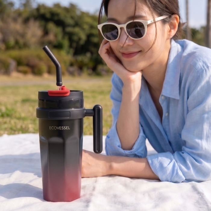 에코베슬 큐브 950ml 그라데이션 손잡이 대용량 보온보냉 텀블러
