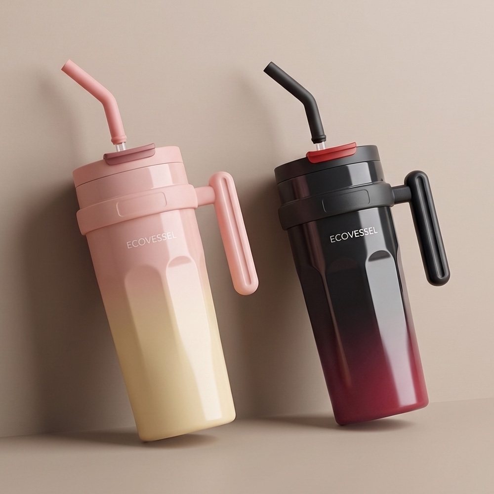 에코베슬 큐브 950ml 그라데이션 손잡이 대용량 보온보냉 텀블러