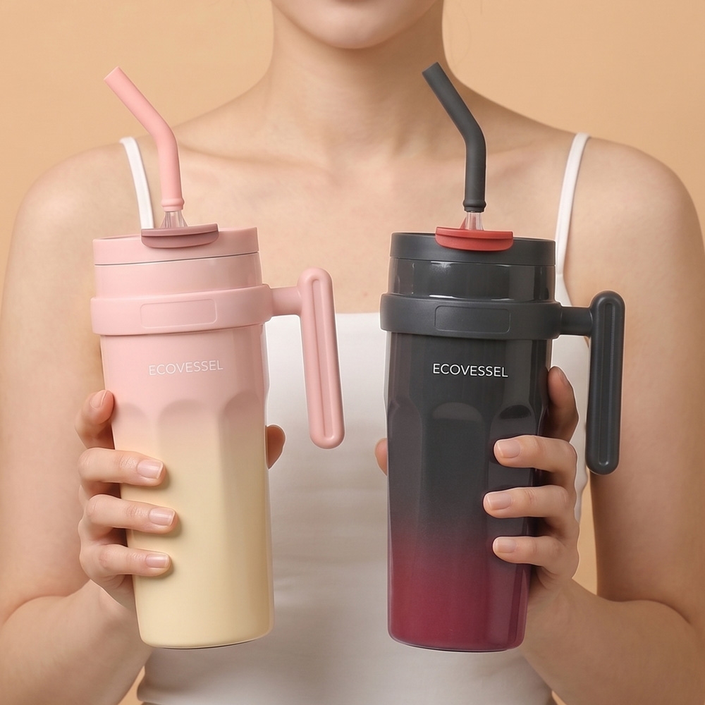 에코베슬 큐브 950ml 그라데이션 손잡이 대용량 보온보냉 텀블러