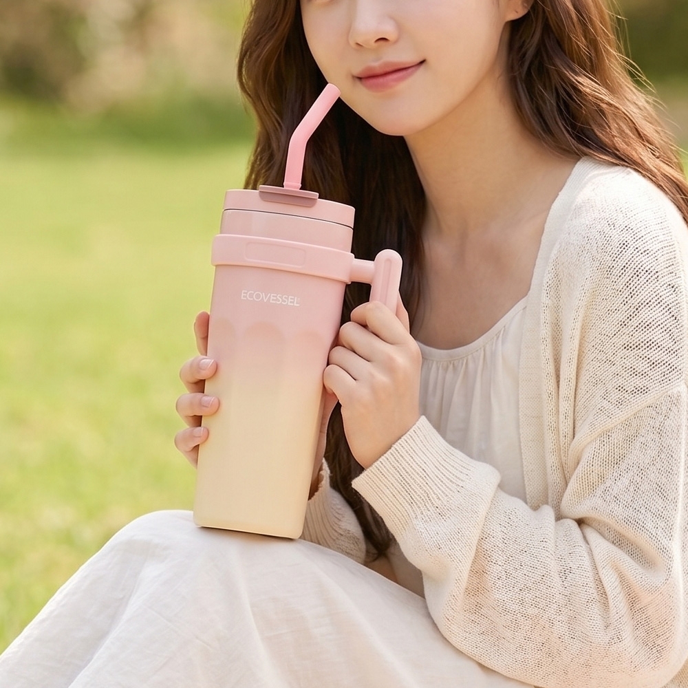 에코베슬 큐브 950ml 그라데이션 손잡이 대용량 보온보냉 텀블러